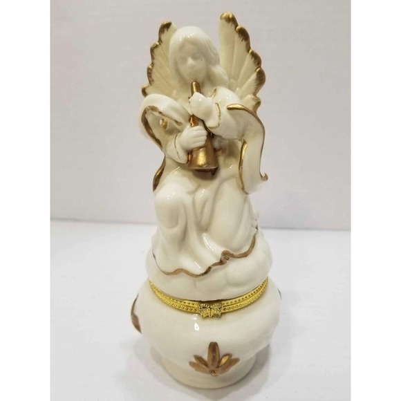 Angel Trinket Hinged Box  Porcelain Gold Trim Collectible - Picture 1 of 9